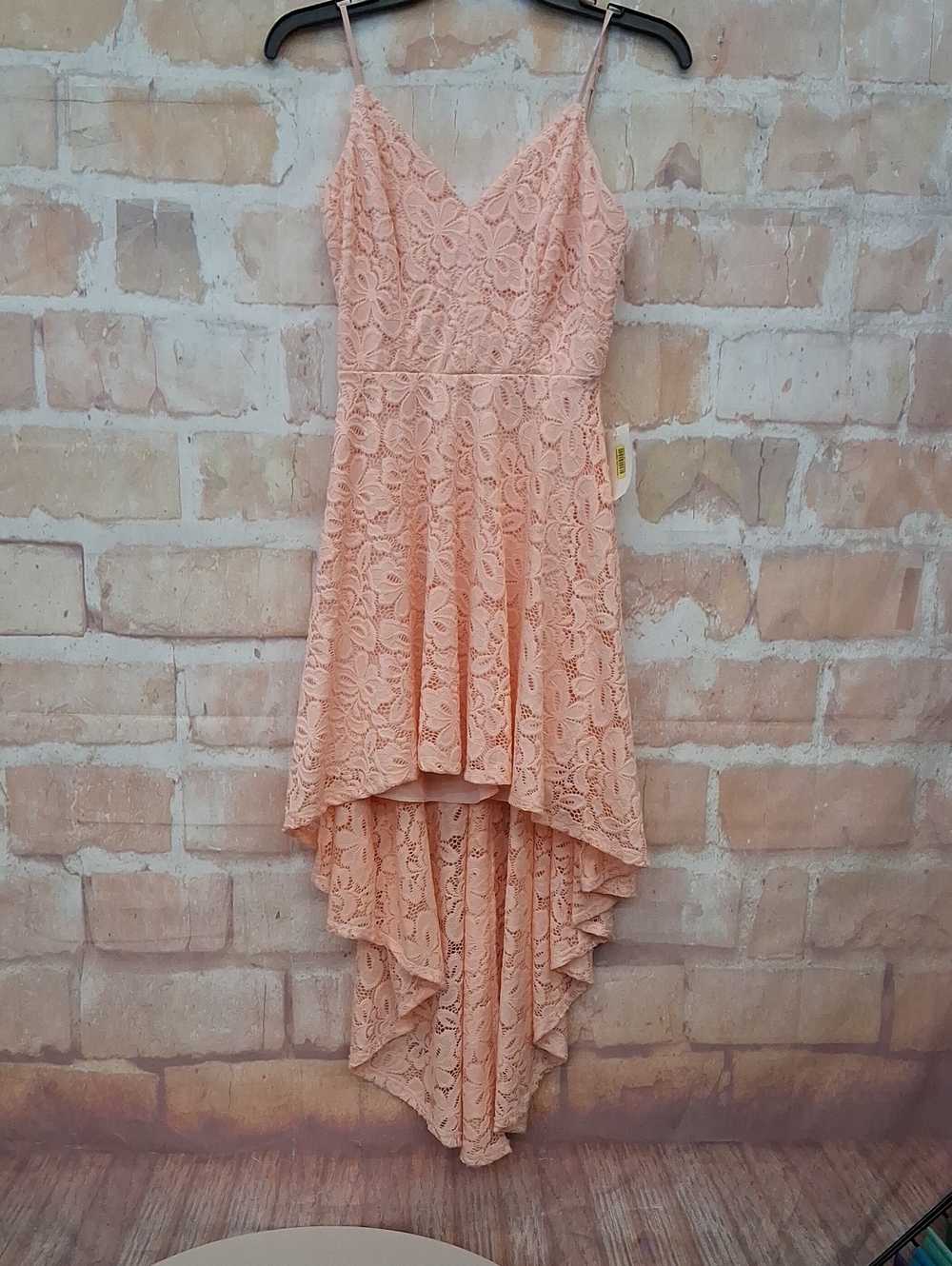 NWT B Darlin Peach Lace High-Low Slip Dress